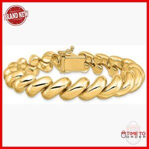14K Yellow Gold San Marco Chain Bracelet 7" 12mm Fine Jewelry